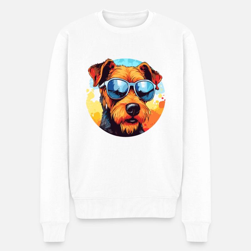 Bunte Airedale Terrier mit Sonnenbrille - Männer Premium Bio Pullover - Weiß
