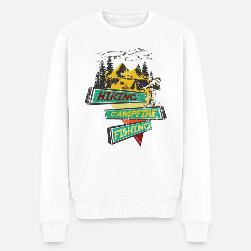 Randonnée Pêche au feu de camp - Pull Premium bio Homme - blanc