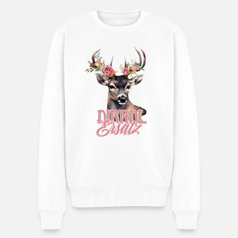 Dirndl Ersatz Hirsch Hirschgeweih Rosen - Männer Premium Bio Pullover - Weiß