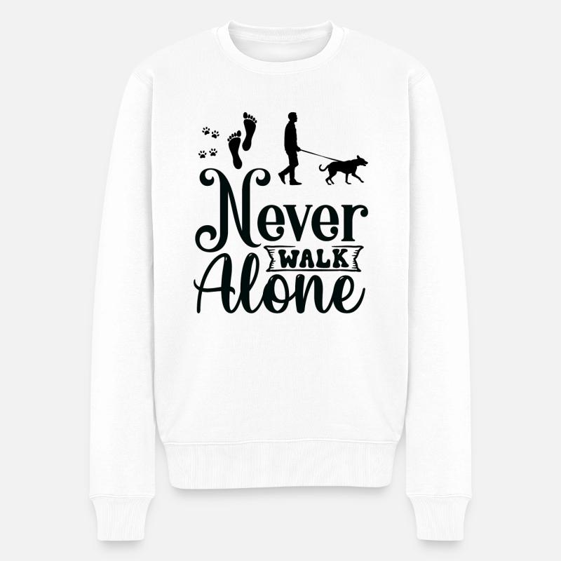Never walk alone walking with Dog - Männer Premium Bio Pullover - Weiß