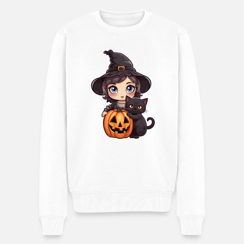 Hexe Kawaii Halloween-Stil - Männer Premium Bio Pullover - Weiß