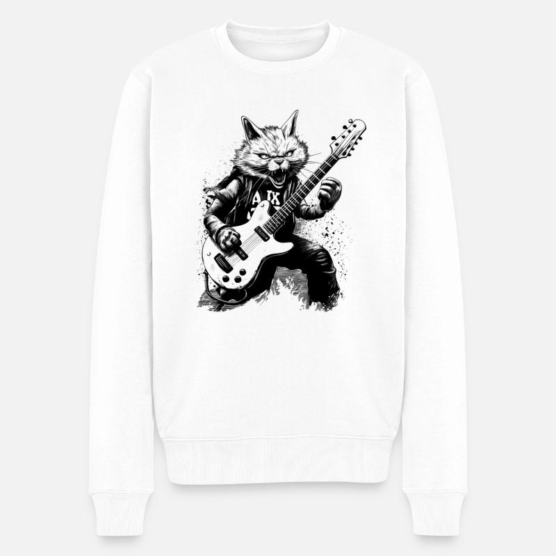 Chat avec guitare - Pull Premium bio Homme - blanc