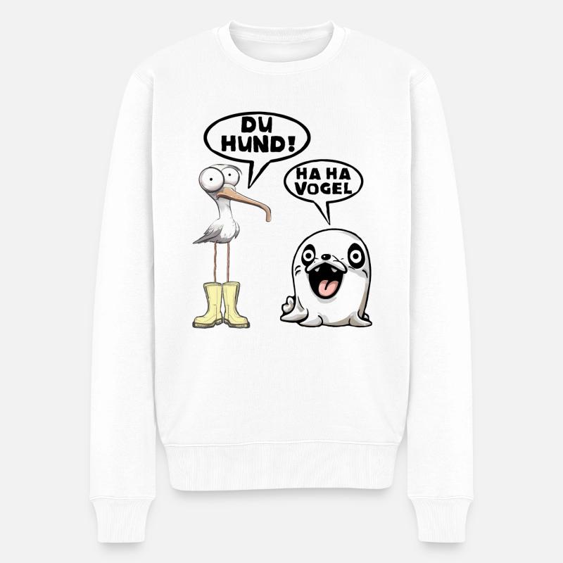 Seehund Möwe Vogel Hund - Männer Premium Bio Pullover - Weiß