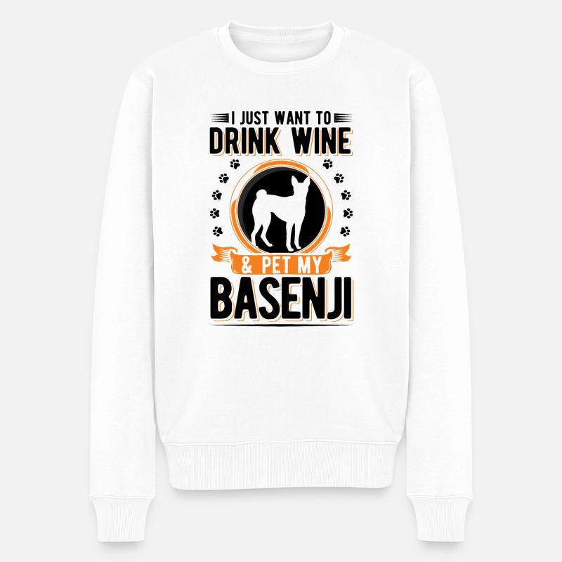 Basenji und Wein - Männer Premium Bio Pullover - Weiß