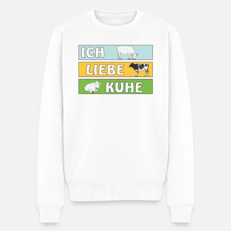 ICH LIEBE KÜHE - Männer Premium Bio Pullover - Weiß