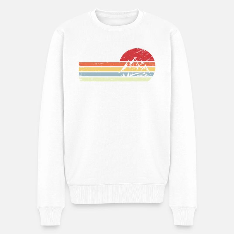 Sonne und Retro Lines - Berg - - Männer Premium Bio Pullover - Weiß