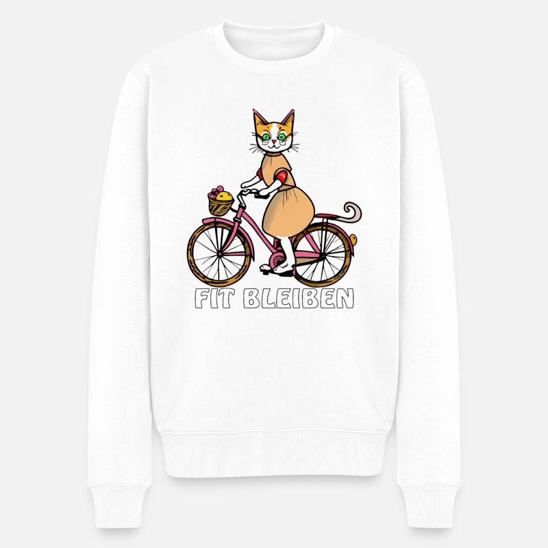 KATZE FIT BLEIBEN - Männer Premium Bio Pullover - Weiß