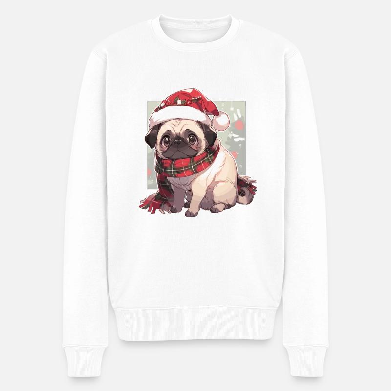 Mops Mops Hund Mops Weihnachten Pug Xmas - Männer Premium Bio Pullover - Weiß