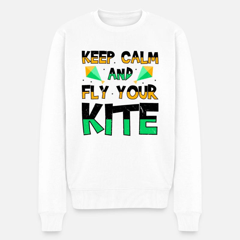 Fliege einen Drachen Hobby Wind Kiteboard Lustiges - Männer Premium Bio Pullover - Weiß