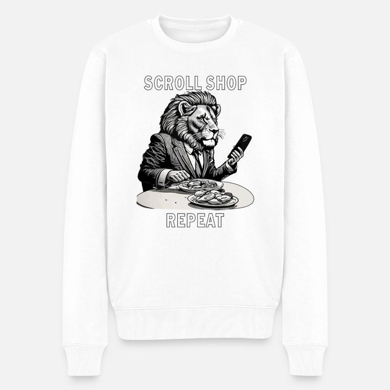 SMARTPHONE SCROLL SHOP REPEAT - Männer Premium Bio Pullover - Weiß