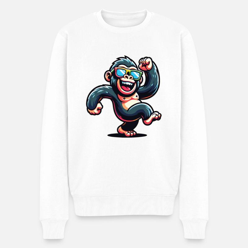 Gorilla mit Sonnenbrille - Männer Premium Bio Pullover - Weiß