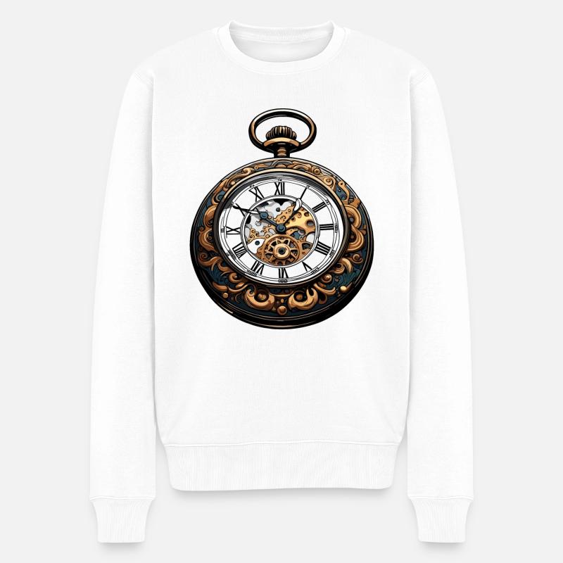 Uhr / Uhrwerk / Uhrzeit / Zeiger / Zeit / Antik - Männer Premium Bio Pullover - Weiß