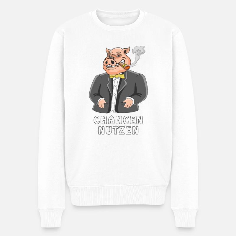 SCHWEIN CHANCEN NUTZEN - Männer Premium Bio Pullover - Weiß