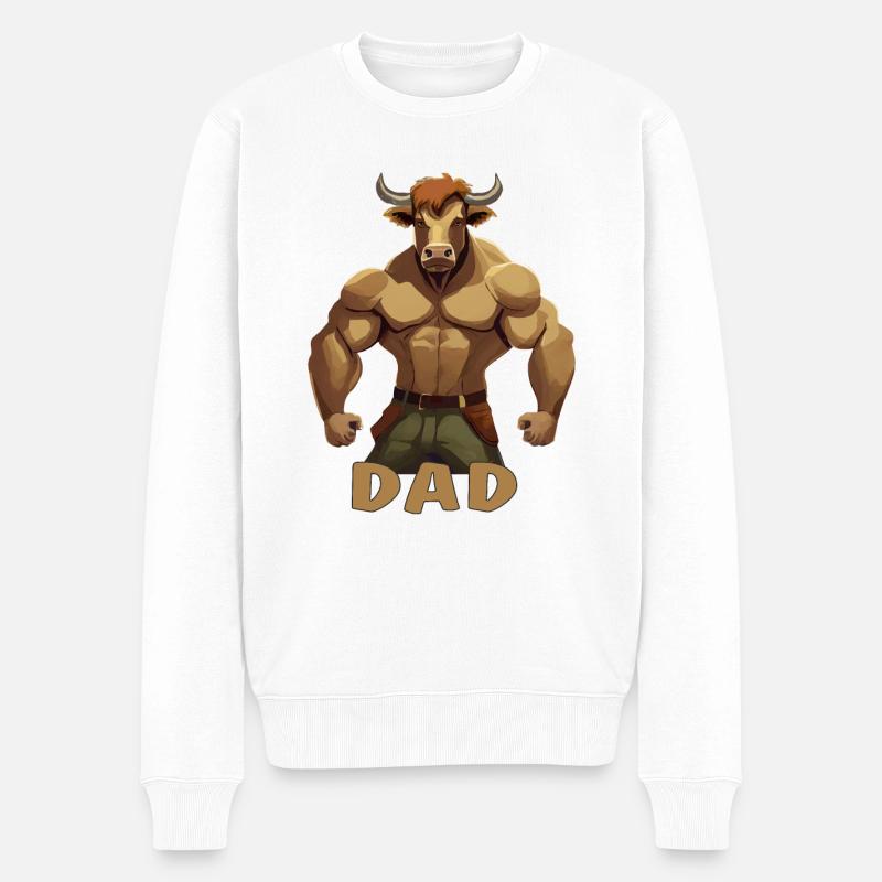 BULLE STIER DAD - Männer Premium Bio Pullover - Weiß