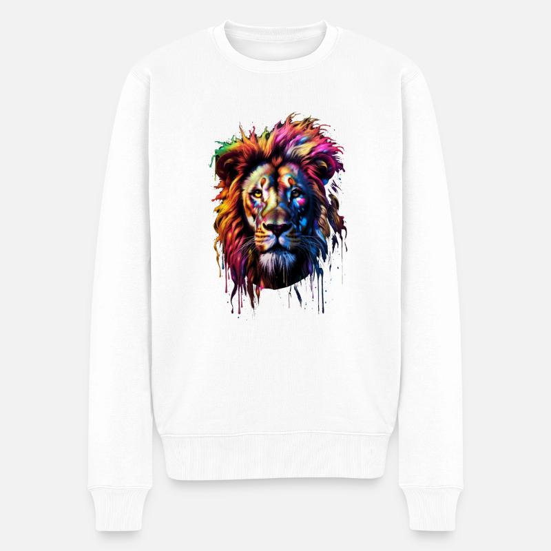 Lion arc-en-ciel - Pull Premium bio Homme - blanc