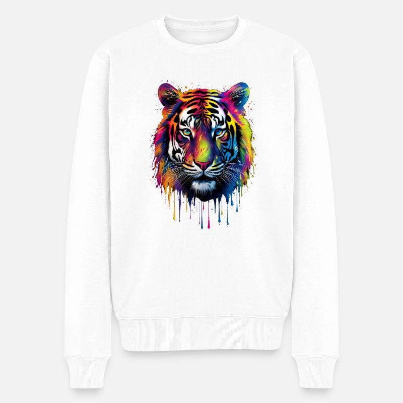 Rainbow Tiger - Männer Premium Bio Pullover - Weiß