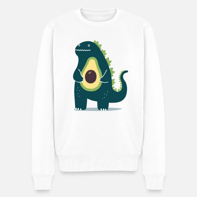 Dinosaurier mit Avocado - Männer Premium Bio Pullover - Weiß