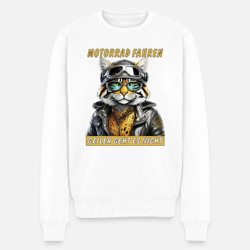 KATZE LEDERJACKE MOTORRAD FAHREN - Männer Premium Bio Pullover - Weiß