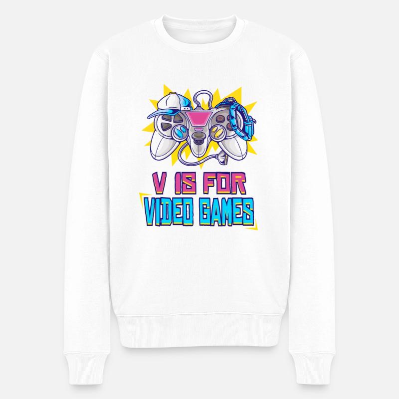V is for Video Games: Stylisches Controller-Design - Männer Premium Bio Pullover - Weiß