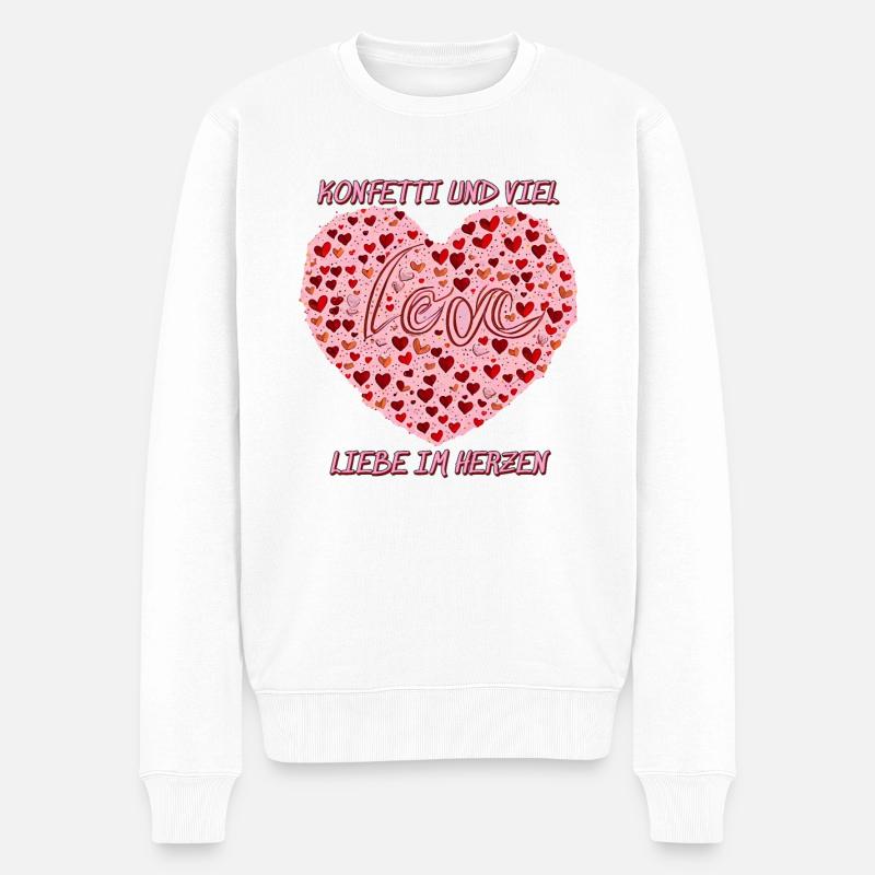 KONFETTI UND VIEL LIEBE IM HERZEN - Männer Premium Bio Pullover - Weiß