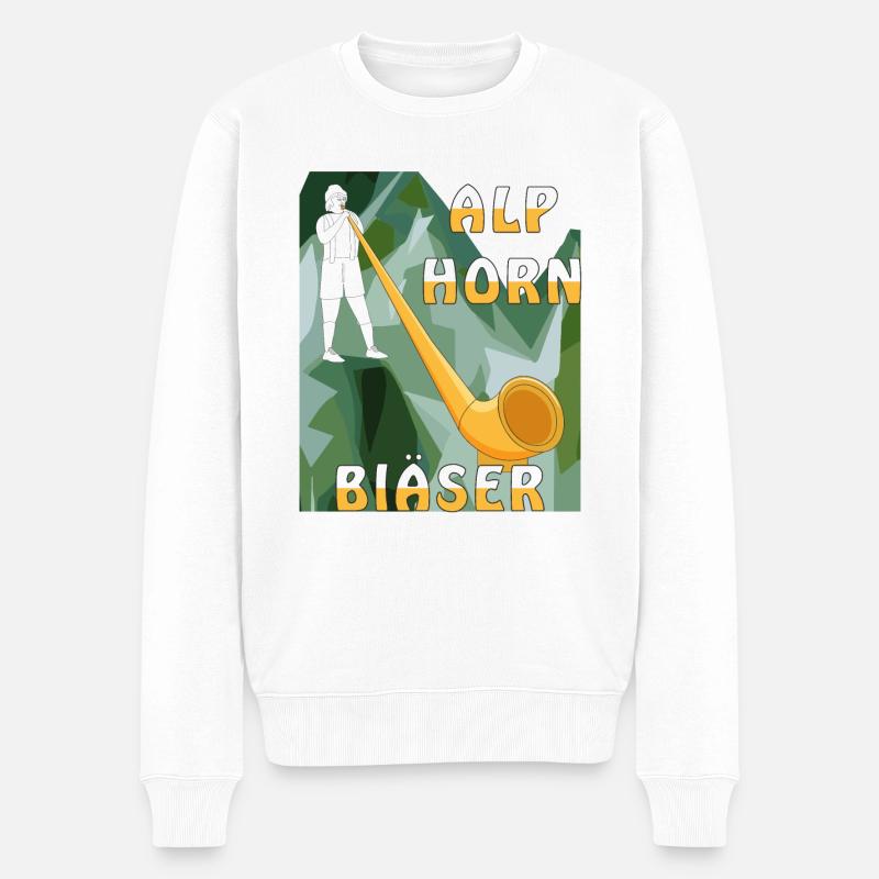 ALPHORN BLÄSER - Männer Premium Bio Pullover - Weiß