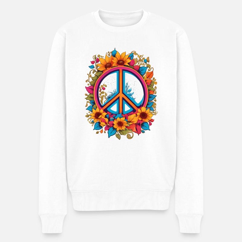 Peace Sign Love 60s 70s Hippie Costume Groovy - Männer Premium Bio Pullover - Weiß