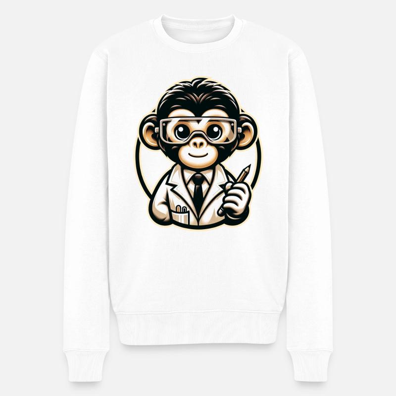 Cute Monkey Scientist - Männer Premium Bio Pullover - Weiß