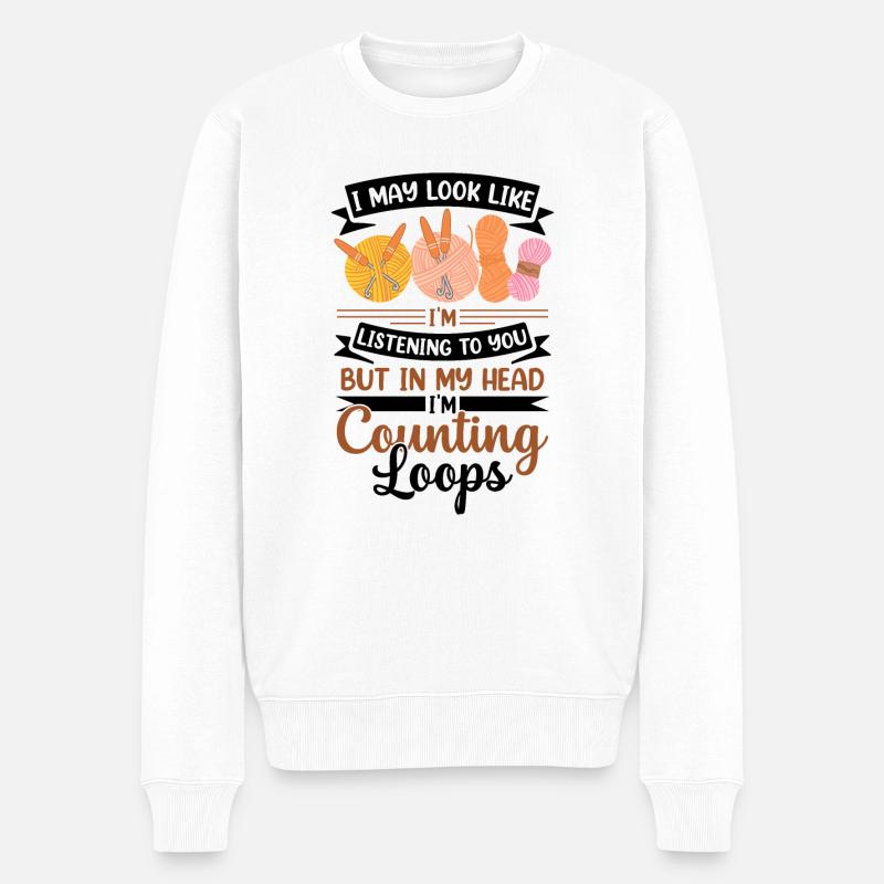Lustiges Häkeln Design - Männer Premium Bio Pullover - Weiß