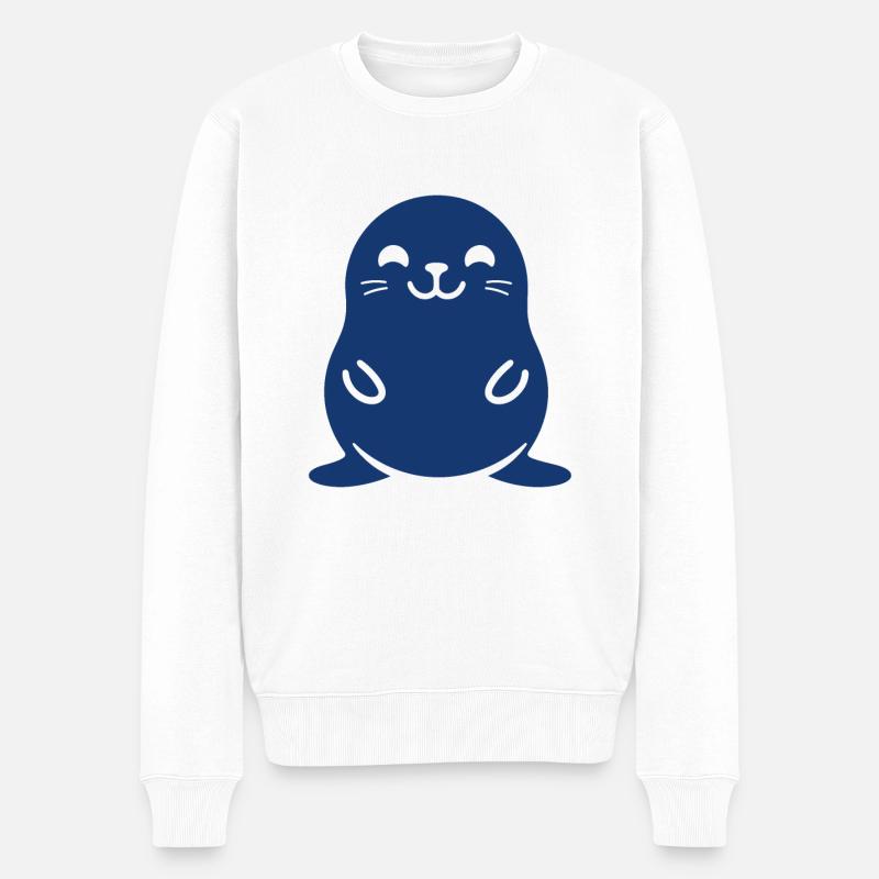 Seelöwe - Männer Premium Bio Pullover - Weiß