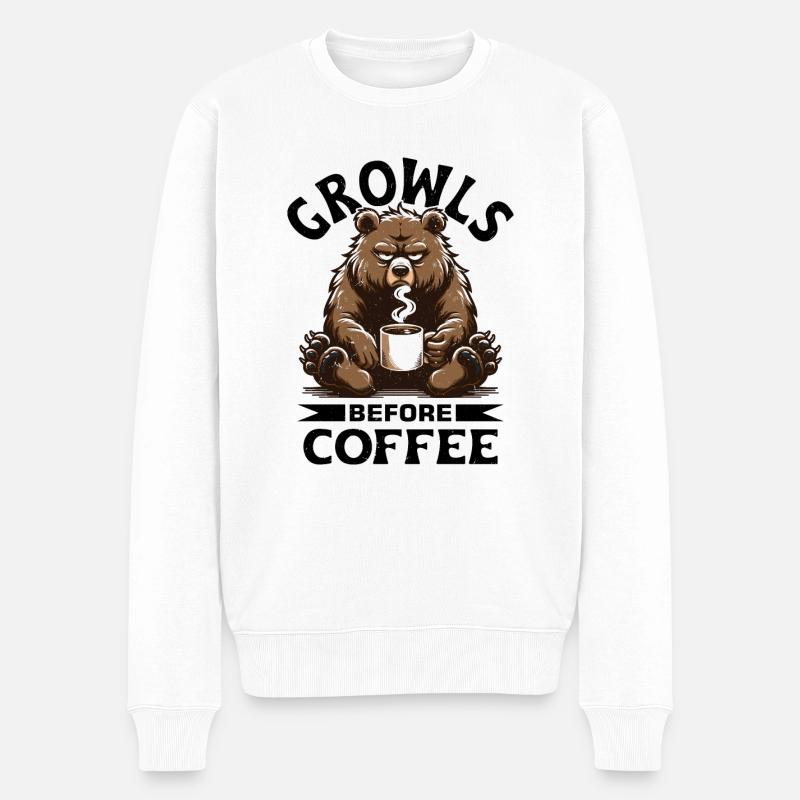 Mürrischer Bär Mit Kaffee - Männer Premium Bio Pullover - Weiß