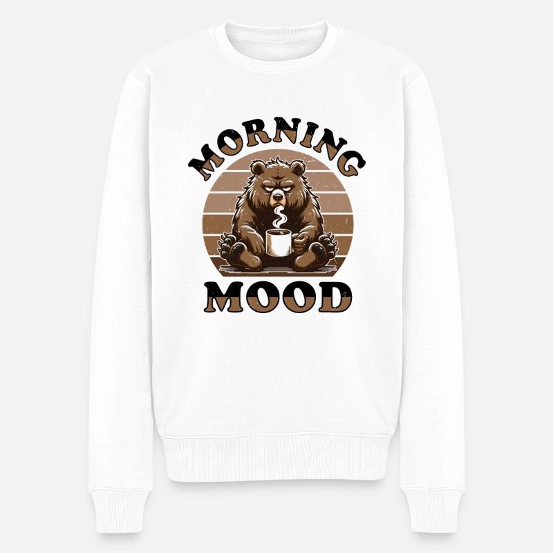 Mürrischer Bär Mit Kaffee - Männer Premium Bio Pullover - Weiß