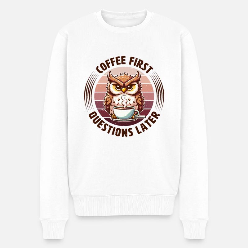 Mürrische Eule Mit Kaffee - Pull Premium bio Homme - blanc
