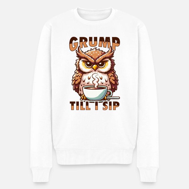 Mürrische Eule Mit Kaffee - Pull Premium bio Homme - blanc
