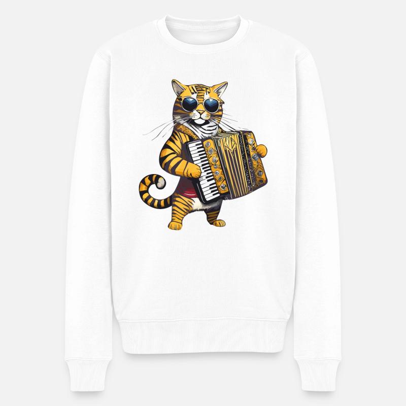 KATZE ZIEHHARMONIKA - Männer Premium Bio Pullover - Weiß