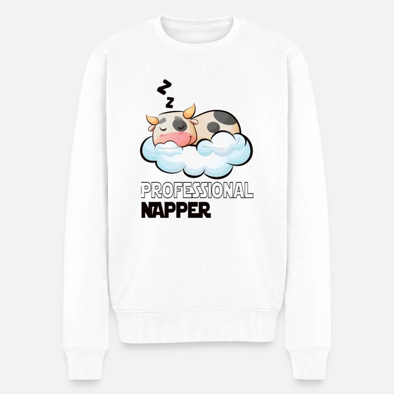 Professinonal Napper Kuh Schlafen Langschläfer - Männer Premium Bio Pullover - Weiß