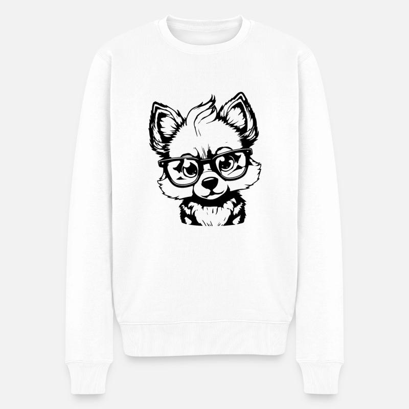 niedlicher Wolf mit einer Brille - Männer Premium Bio Pullover - Weiß