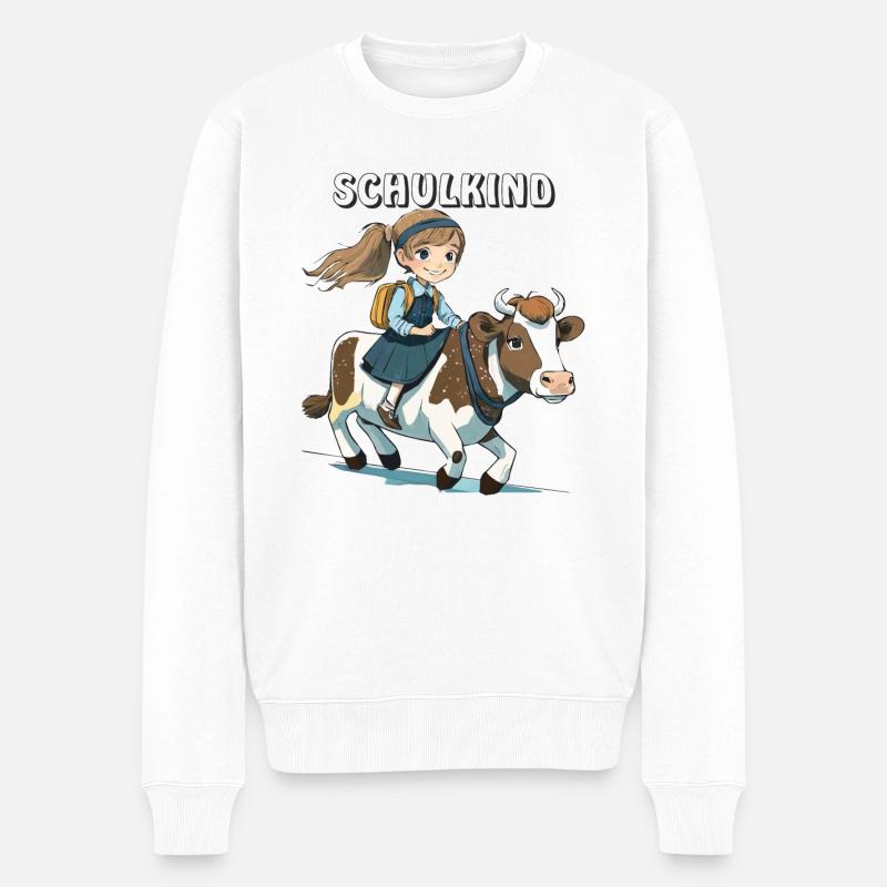 SCHULKIND MÄDCHEN KUH - Männer Premium Bio Pullover - Weiß