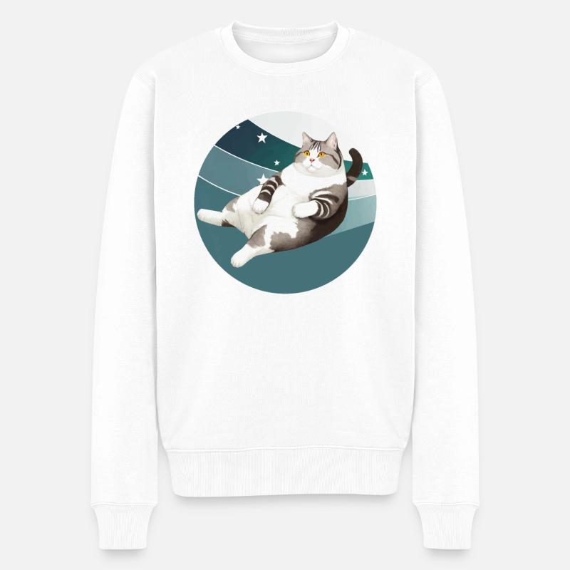 KATZE FETT - Männer Premium Bio Pullover - Weiß