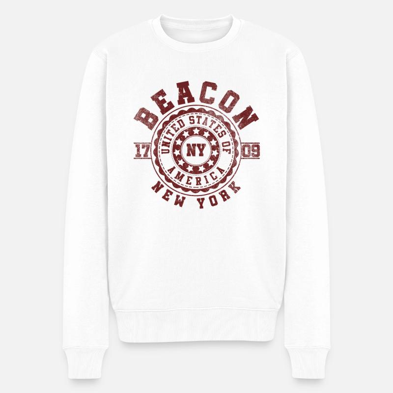 Beacon NY | New York Reise & Souvinier Geschenk - Männer Premium Bio Pullover - Weiß