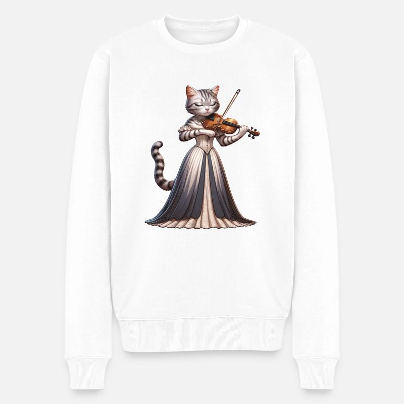 Violon Chat Violoniste - Pull Premium bio Homme - blanc