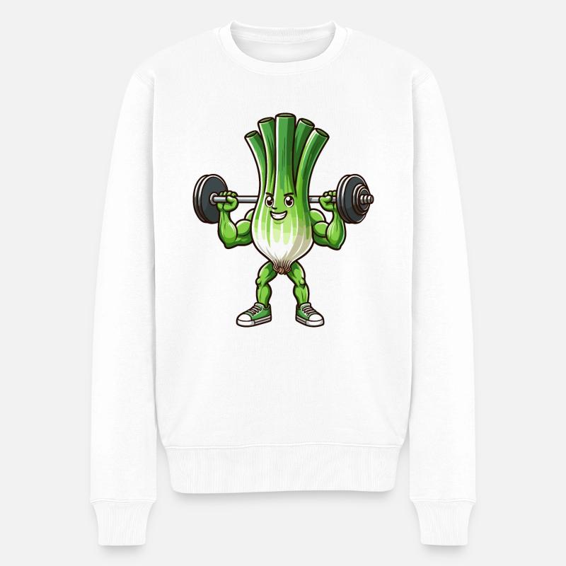 Lauch Bodybuilder, Krafttraining - Männer Premium Bio Pullover - Weiß