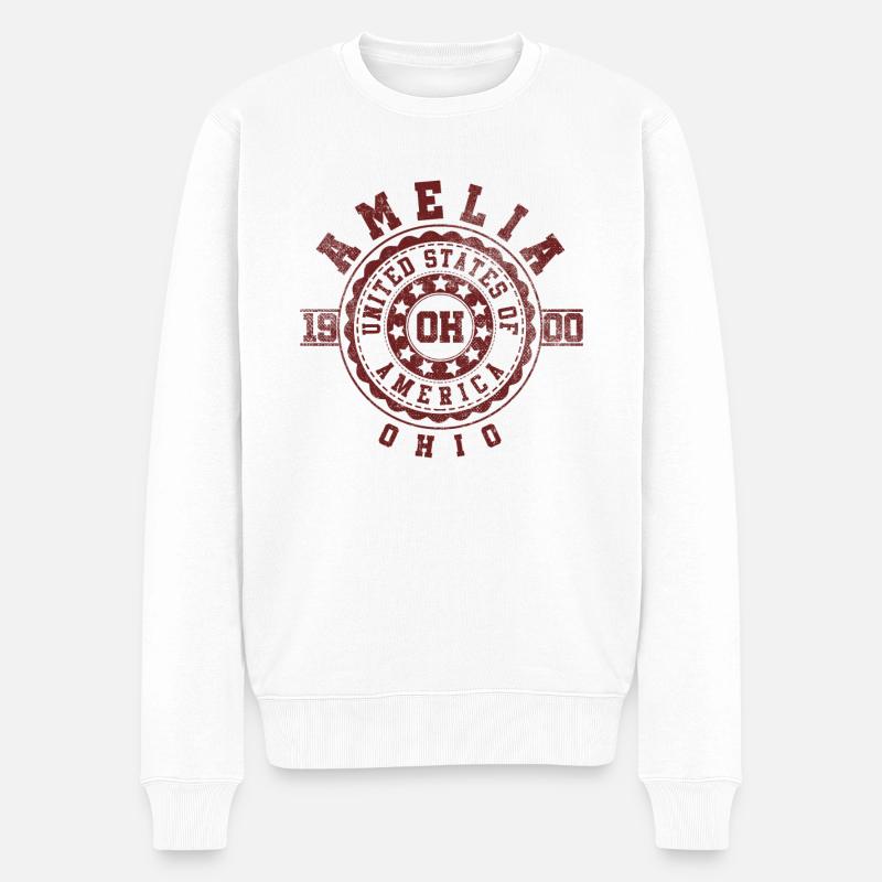 Amelia OH | Ohio Souvenir & Geschenk - Männer Premium Bio Pullover - Weiß