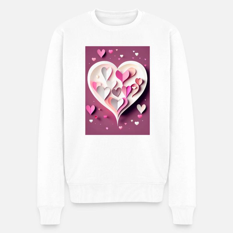 Papierschnitt Herzlandschaft - Männer Premium Bio Pullover - Weiß