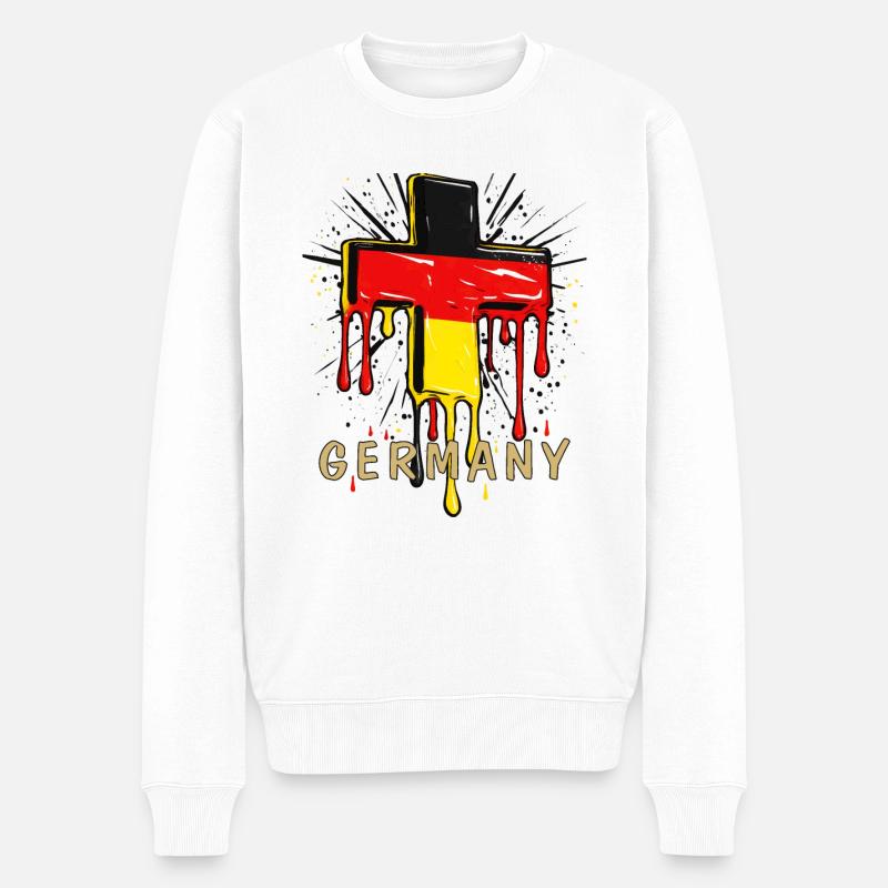 CHRISTLICHES KREUZ DEUTSCHLAND FLAGGE - Männer Premium Bio Pullover - Weiß
