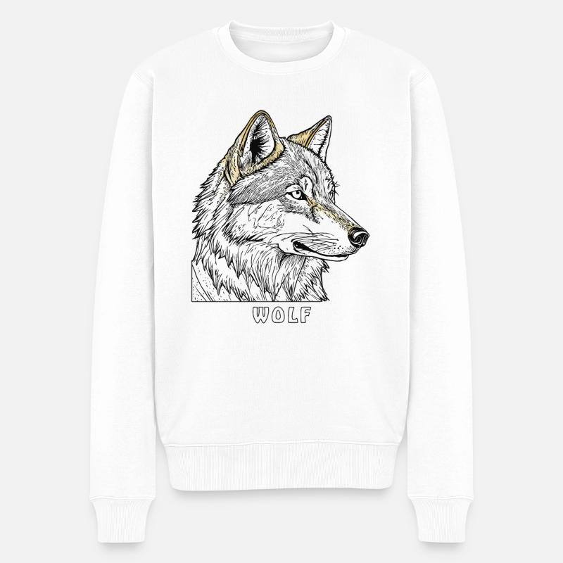 DESSIN DE LOUP - Pull Premium bio Homme - blanc
