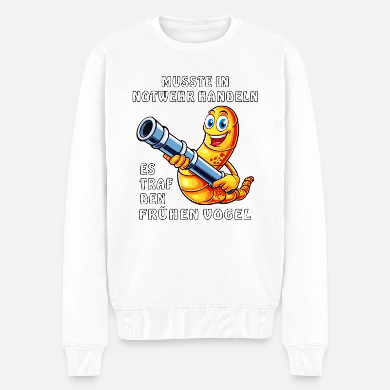 MUSSTE IN NOTWEHR HANDELN FRÜHE VOGEL - Männer Premium Bio Pullover - Weiß