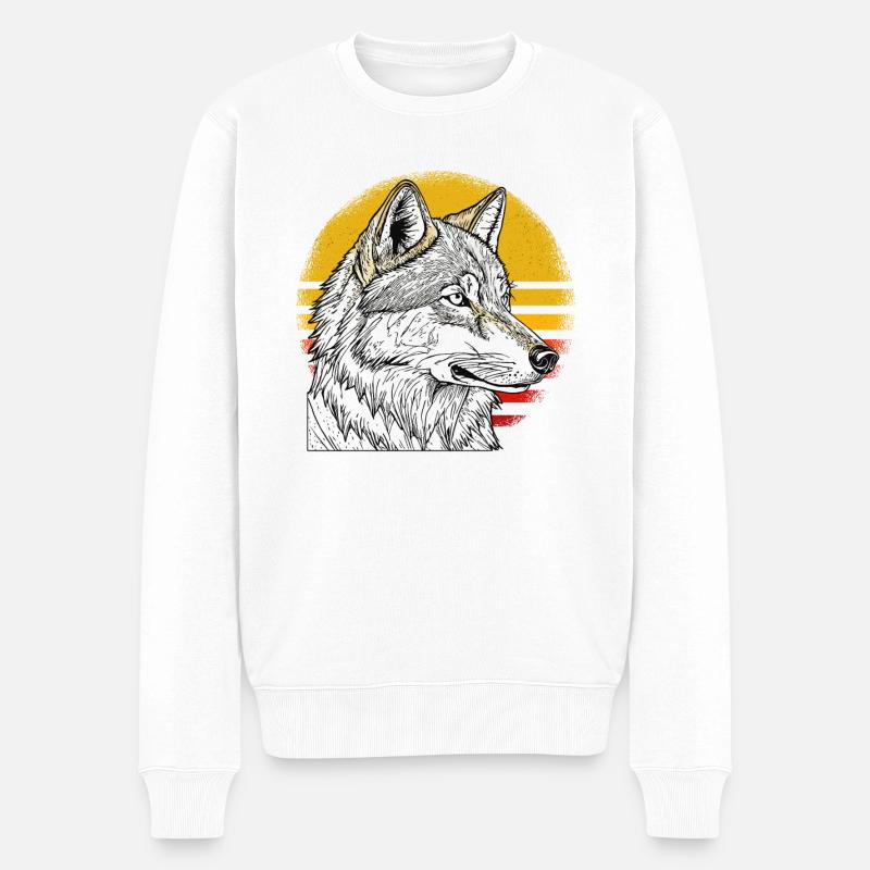 WOLF SONNE - Männer Premium Bio Pullover - Weiß