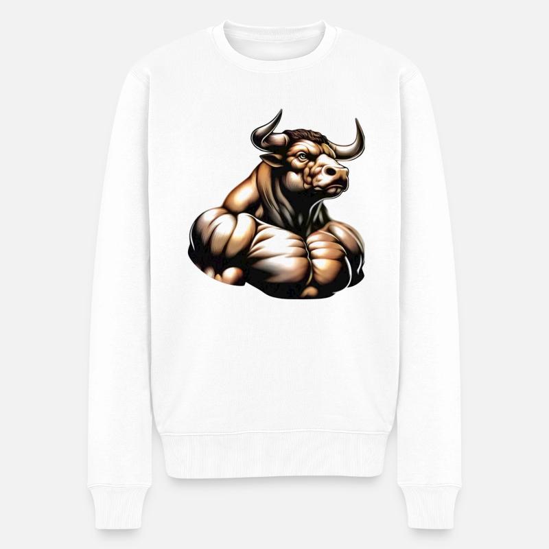 Mighty Bull - Männer Premium Bio Pullover - Weiß