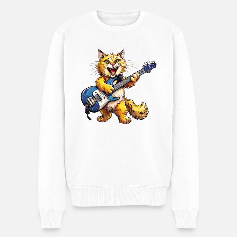 KATZE GITARRE - Männer Premium Bio Pullover - Weiß