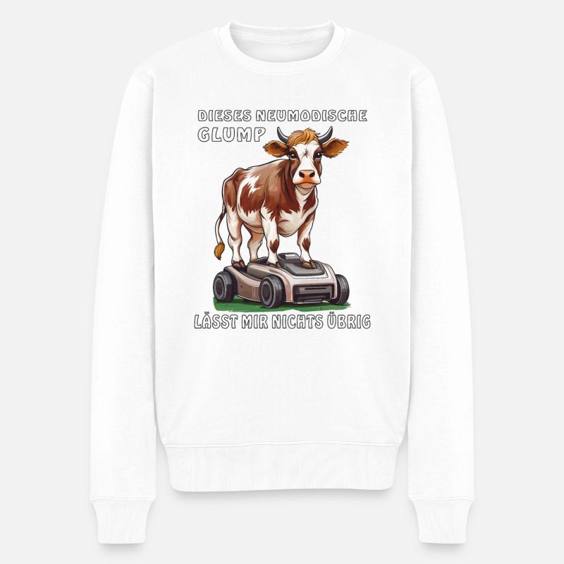 VACHE SUR ROBOT TONDEUSE - Pull Premium bio Homme - blanc